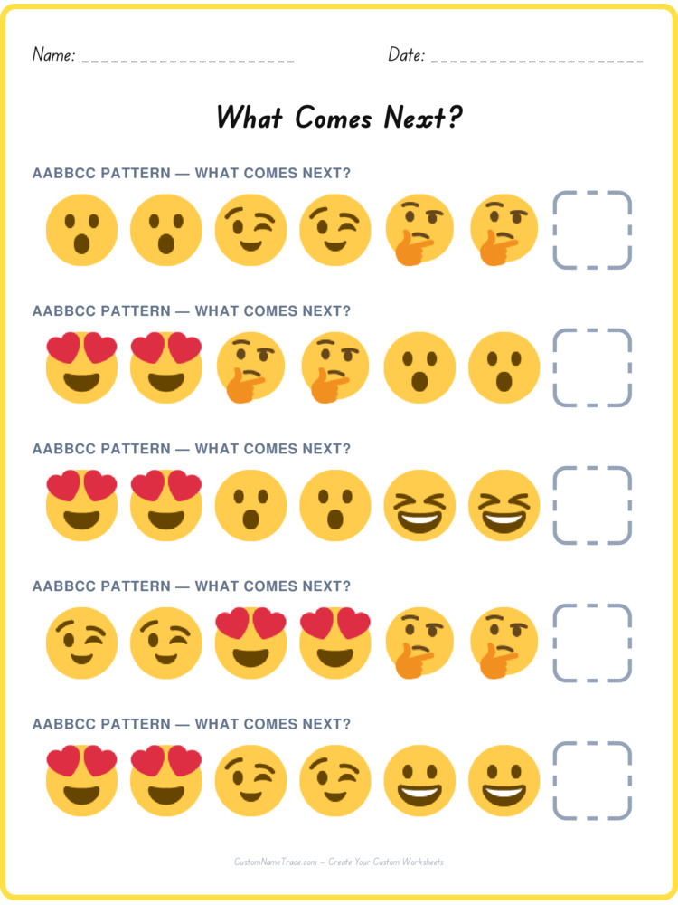 AABBCC pattern worksheet 3 for kids