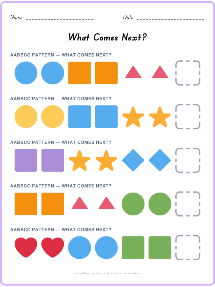 AABBCC pattern worksheet 12 for kids