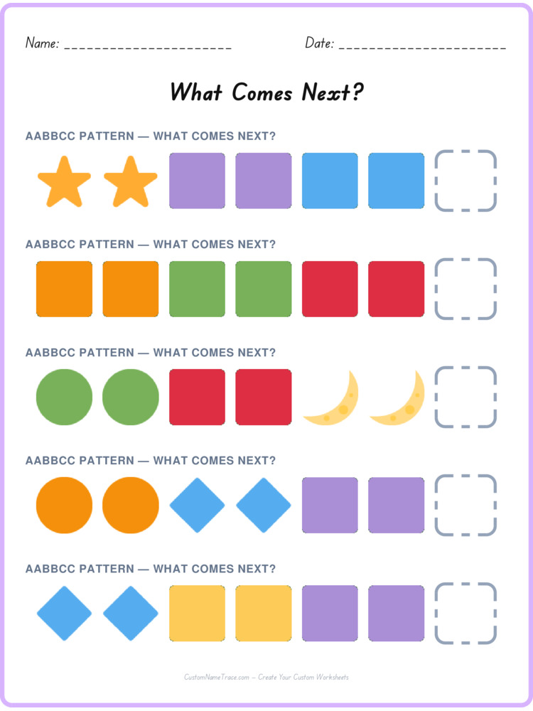 AABBCC pattern worksheet 13 for kids