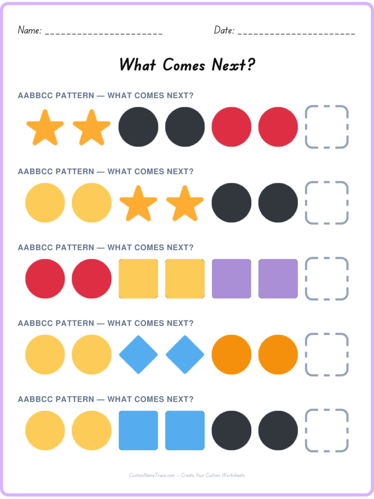 AABBCC pattern worksheet 2 for kids