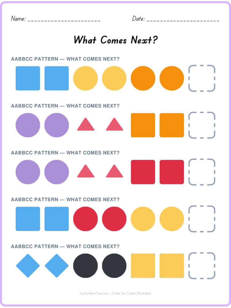 AABBCC pattern worksheet 25 for kids