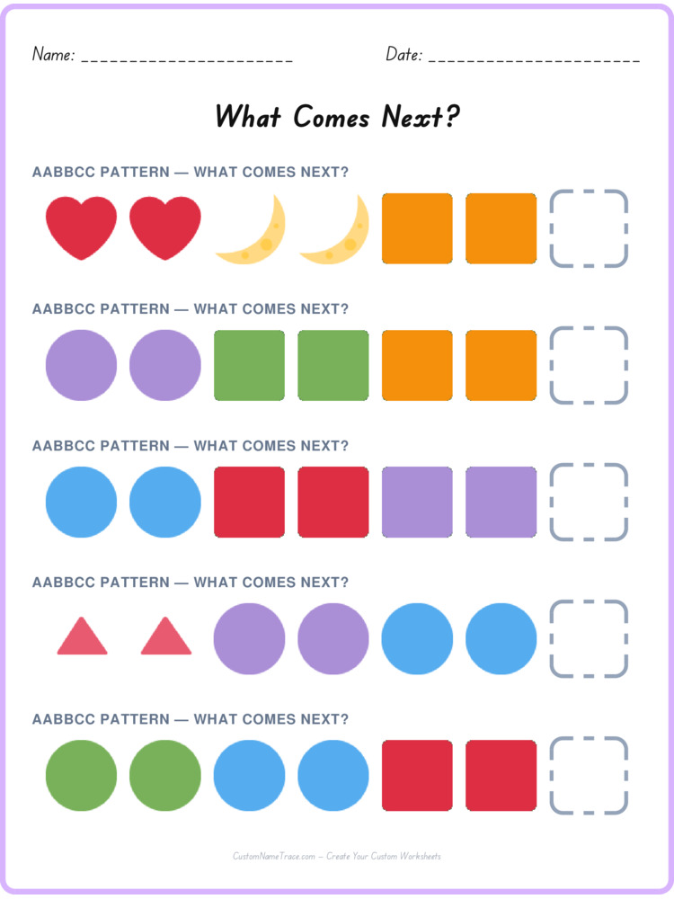 AABBCC pattern worksheet 3 for kids