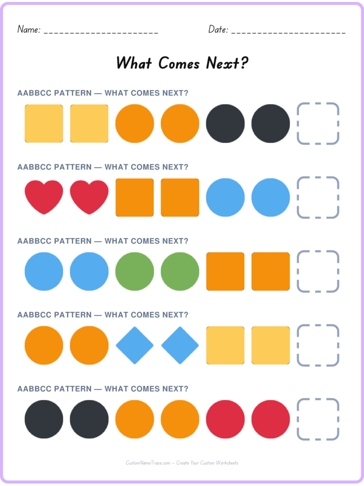 AABBCC pattern worksheet 30 for kids