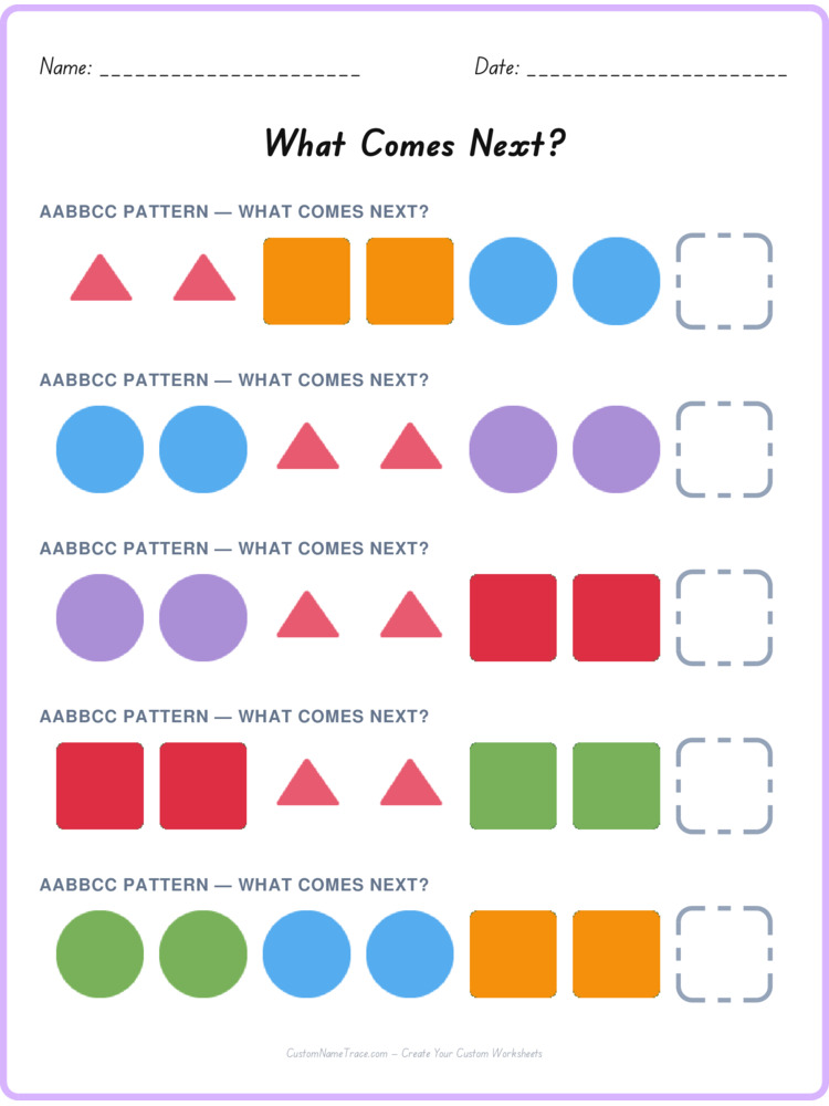 AABBCC pattern worksheet 9 for kids
