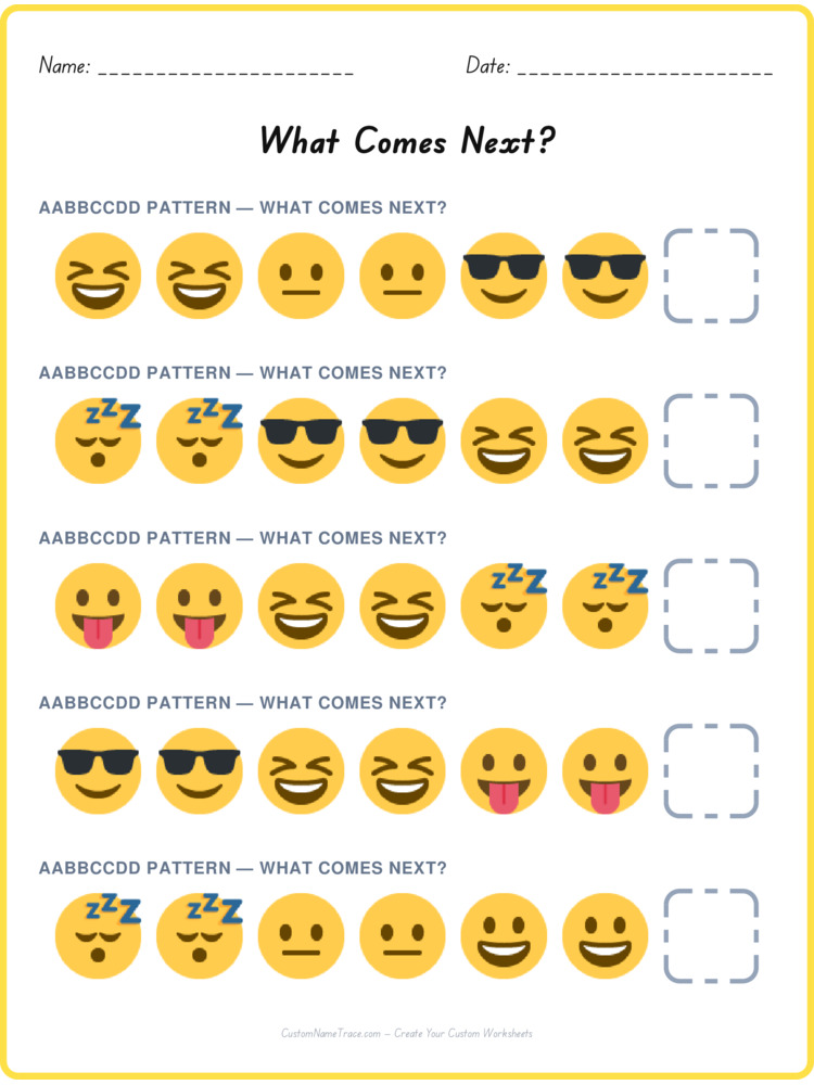AABBCCDD pattern worksheet 1 for kids