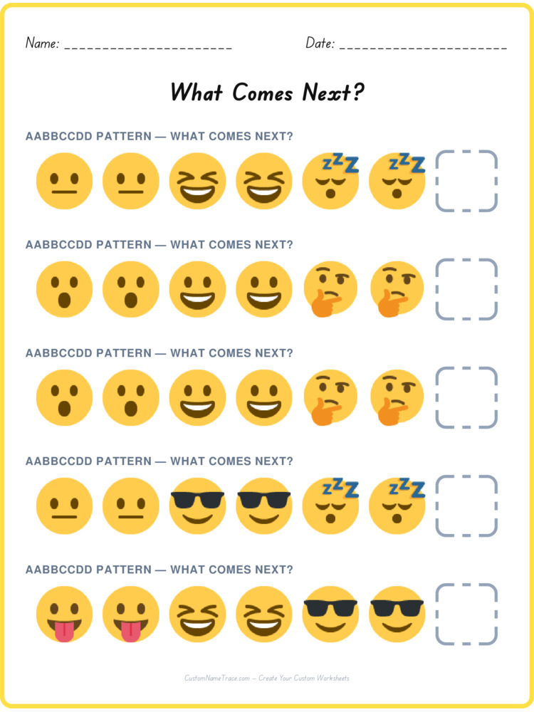 AABBCCDD pattern worksheet 10 for kids