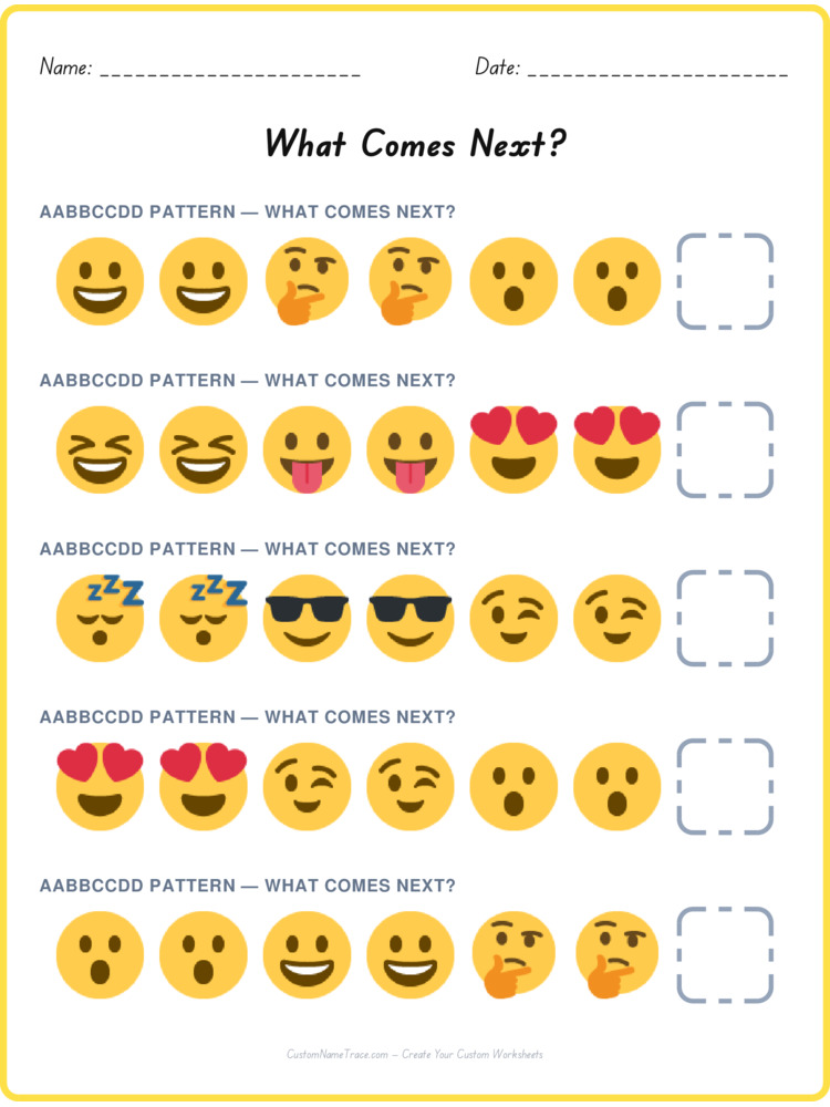 AABBCCDD pattern worksheet 11 for kids