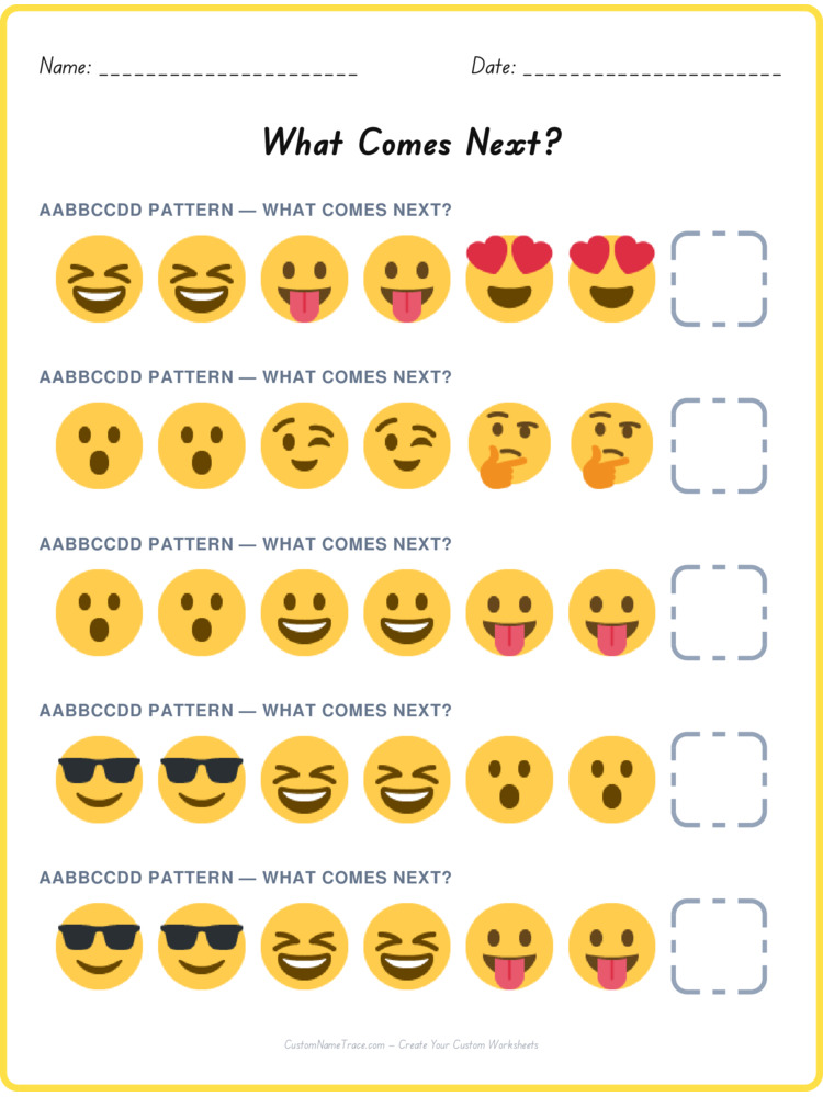 AABBCCDD pattern worksheet 12 for kids