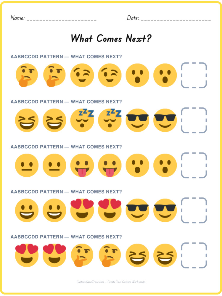 AABBCCDD pattern worksheet 13 for kids