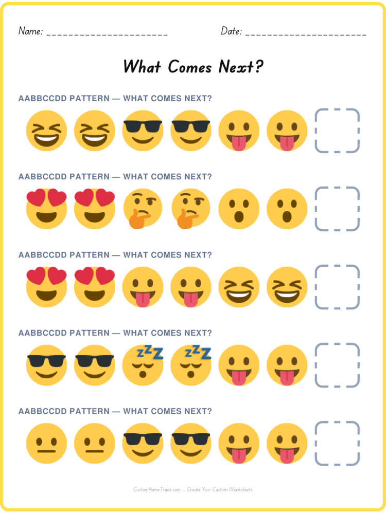 AABBCCDD pattern worksheet 14 for kids