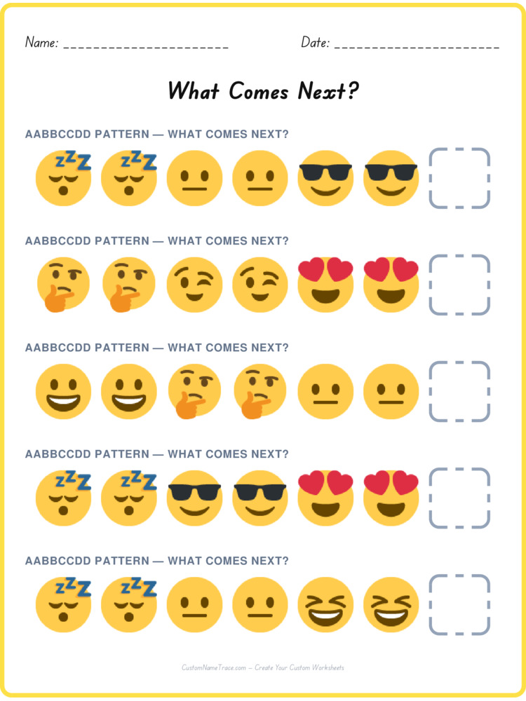 AABBCCDD pattern worksheet 18 for kids