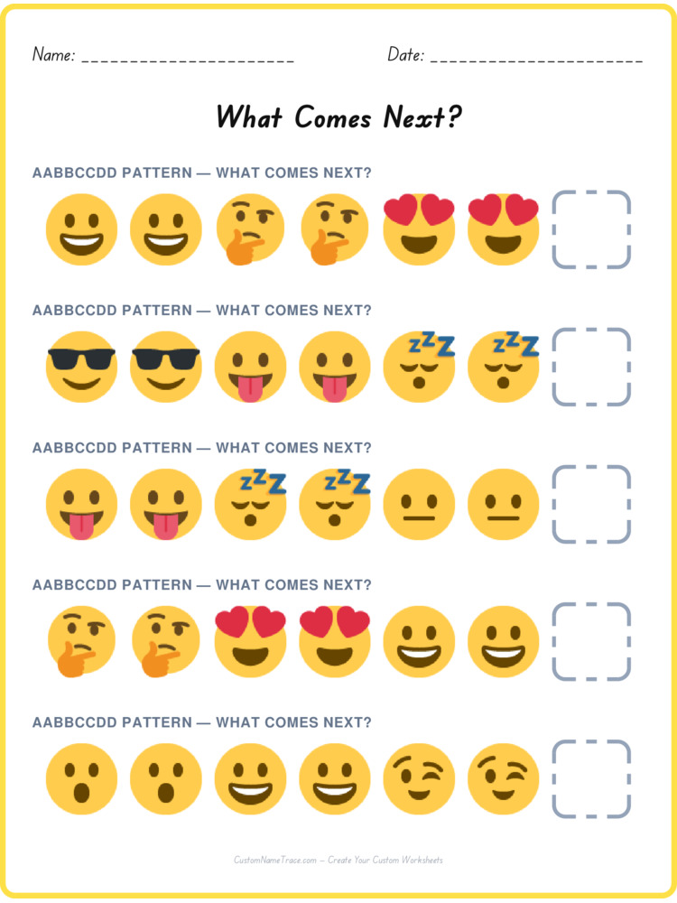 AABBCCDD pattern worksheet 19 for kids