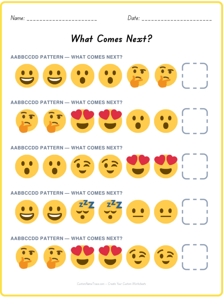 AABBCCDD pattern worksheet 2 for kids