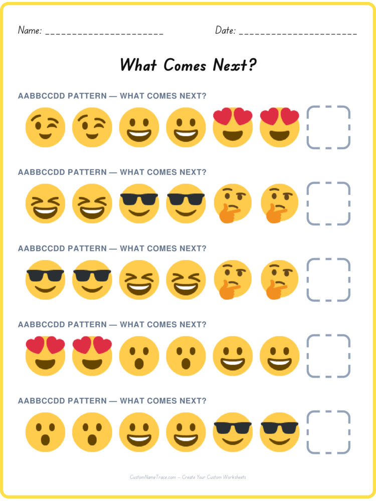 AABBCCDD pattern worksheet 25 for kids