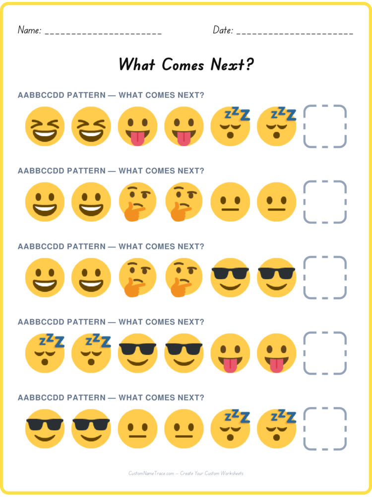 AABBCCDD pattern worksheet 28 for kids