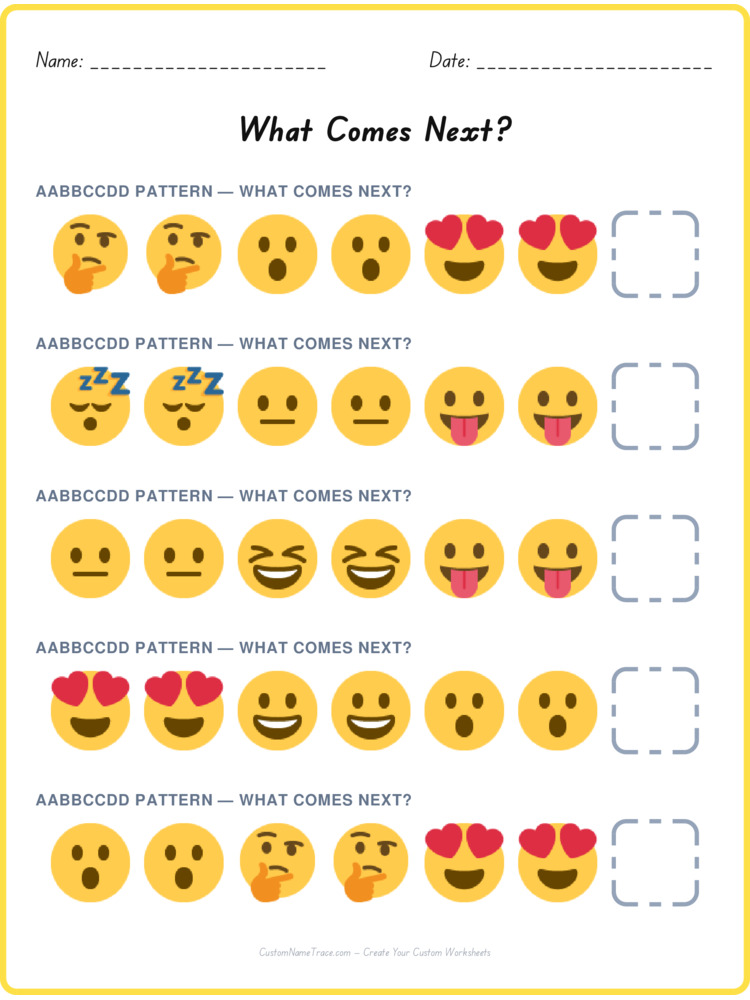 AABBCCDD pattern worksheet 29 for kids