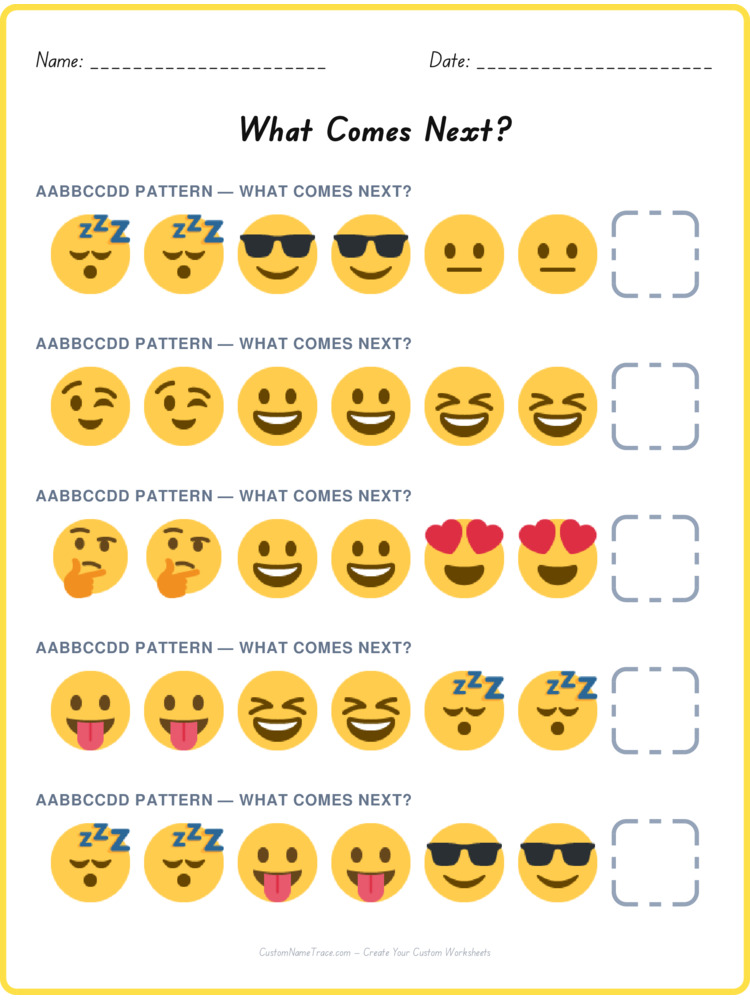 AABBCCDD pattern worksheet 31 for kids