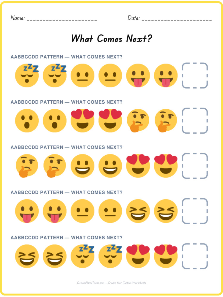 AABBCCDD pattern worksheet 33 for kids