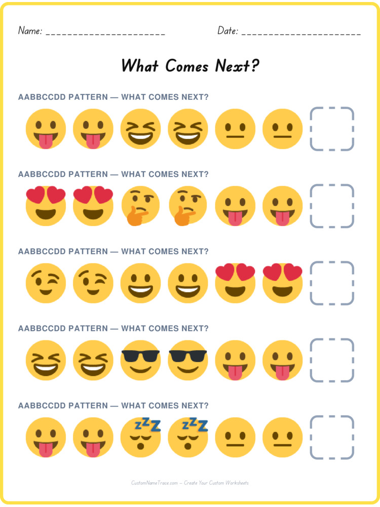 AABBCCDD pattern worksheet 35 for kids