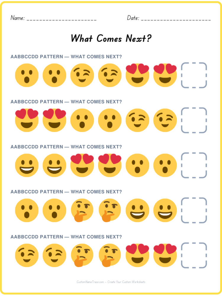 AABBCCDD pattern worksheet 4 for kids