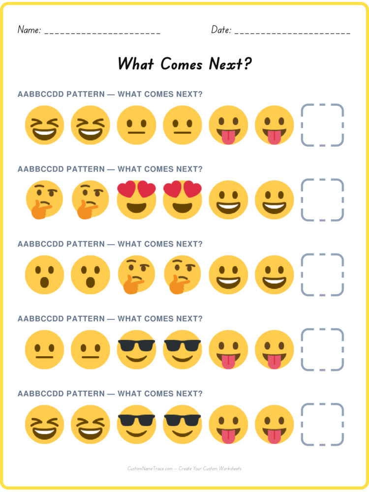 AABBCCDD pattern worksheet 40 for kids