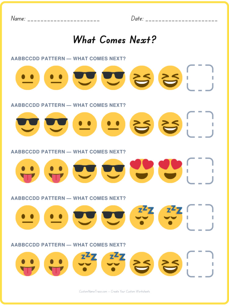 AABBCCDD pattern worksheet 5 for kids