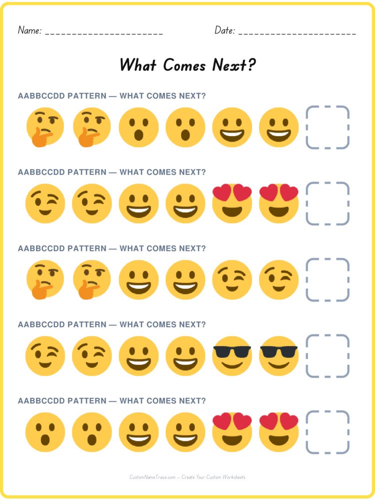 AABBCCDD pattern worksheet 6 for kids