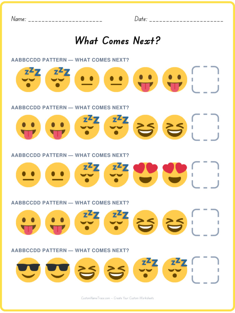 AABBCCDD pattern worksheet 7 for kids