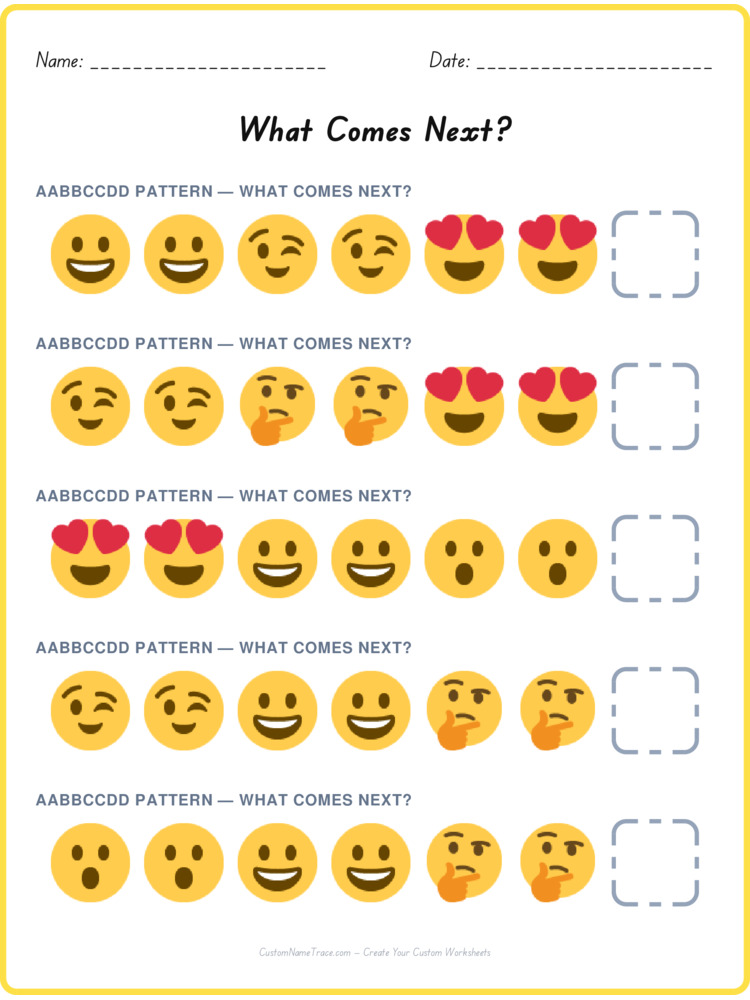 AABBCCDD pattern worksheet 8 for kids