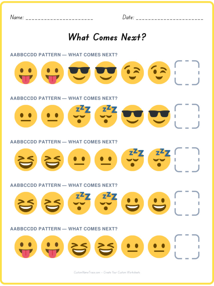 AABBCCDD pattern worksheet 9 for kids