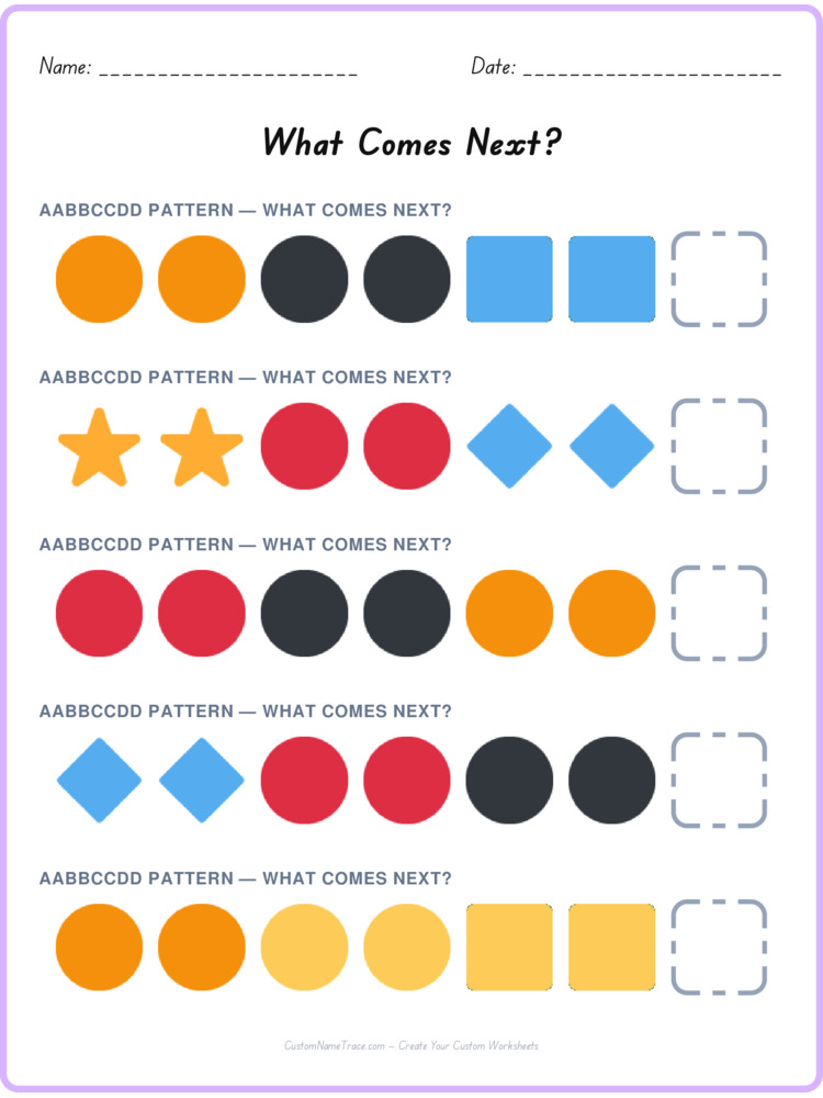 AABBCCDD pattern worksheet 1 for kids