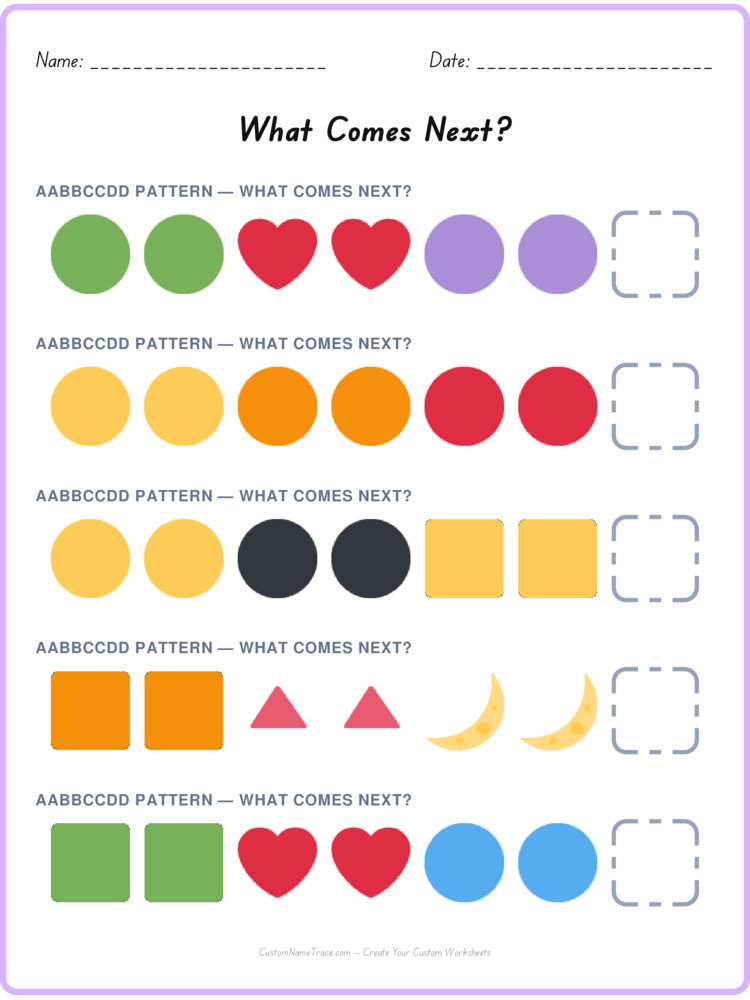 AABBCCDD pattern worksheet 11 for kids