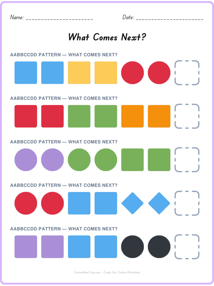 AABBCCDD pattern worksheet 12 for kids