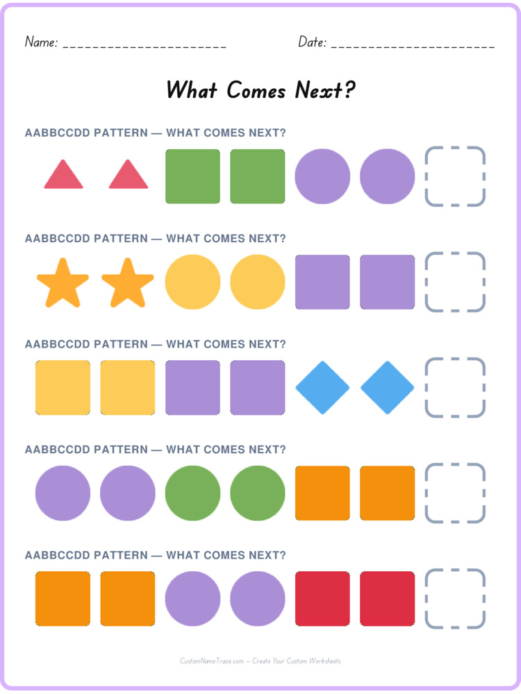 AABBCCDD pattern worksheet 13 for kids