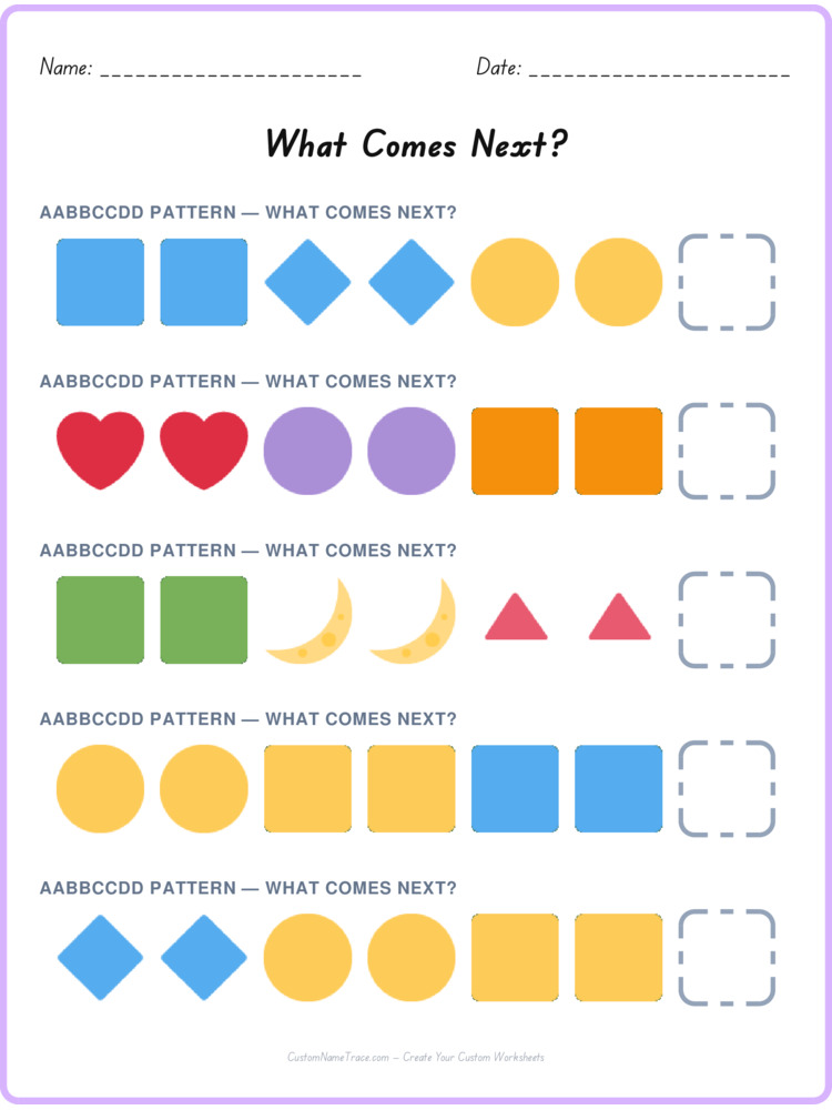 AABBCCDD pattern worksheet 14 for kids