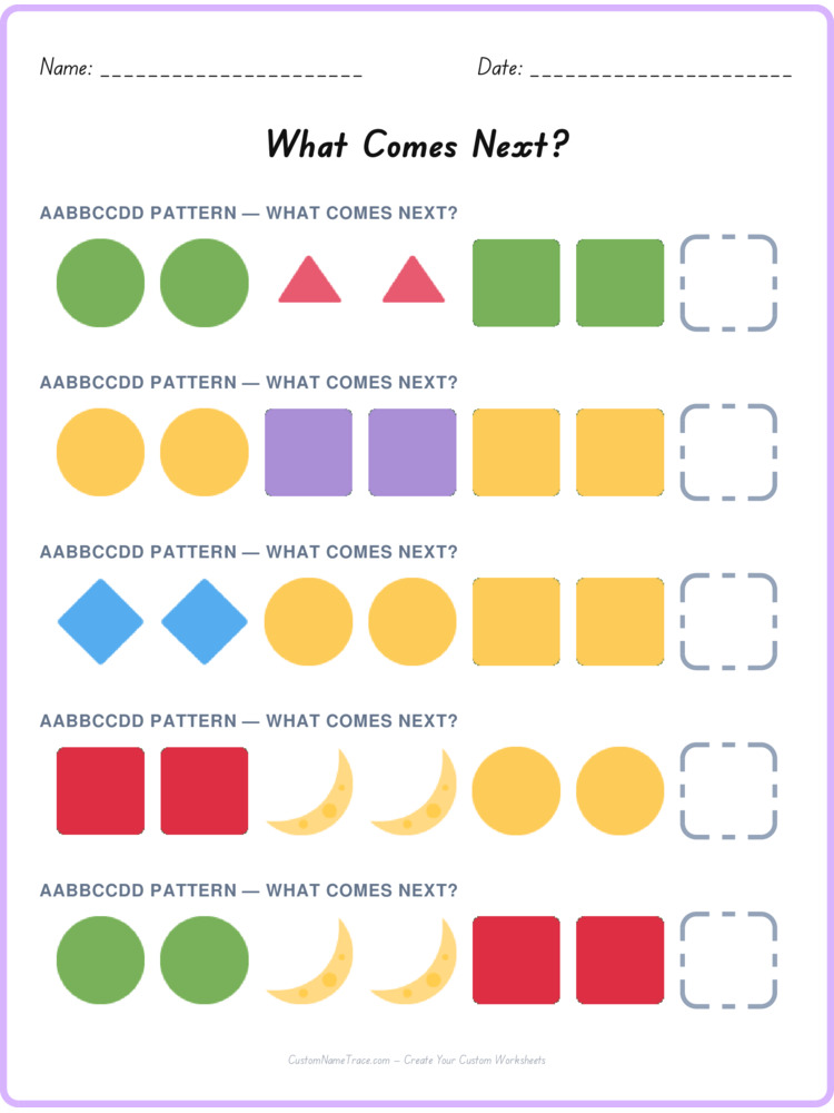 AABBCCDD pattern worksheet 15 for kids