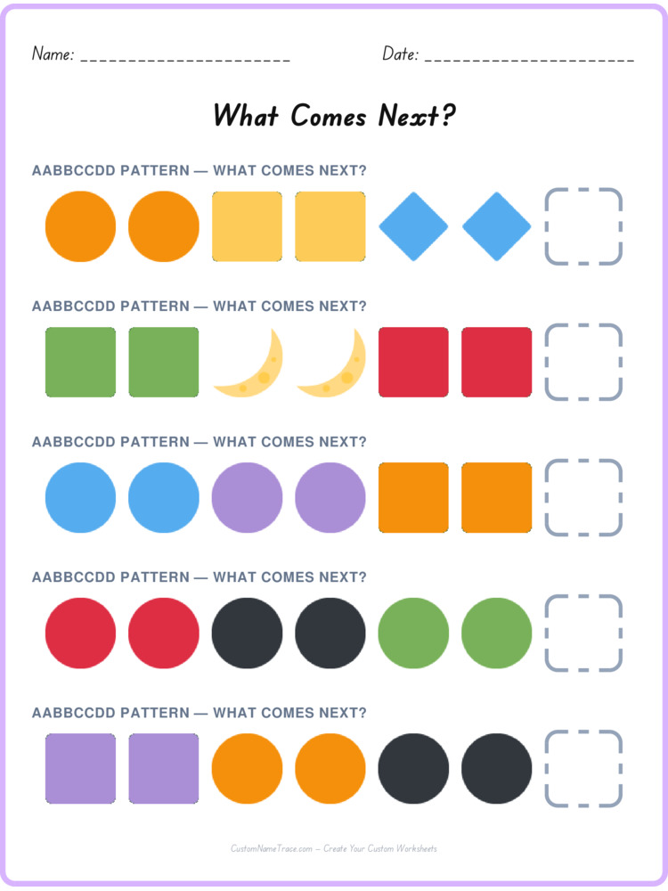 AABBCCDD pattern worksheet 16 for kids