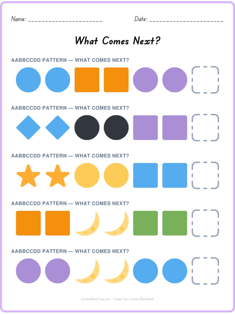 AABBCCDD pattern worksheet 17 for kids