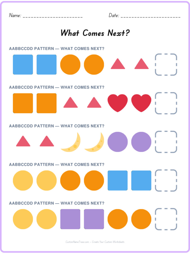 AABBCCDD pattern worksheet 18 for kids