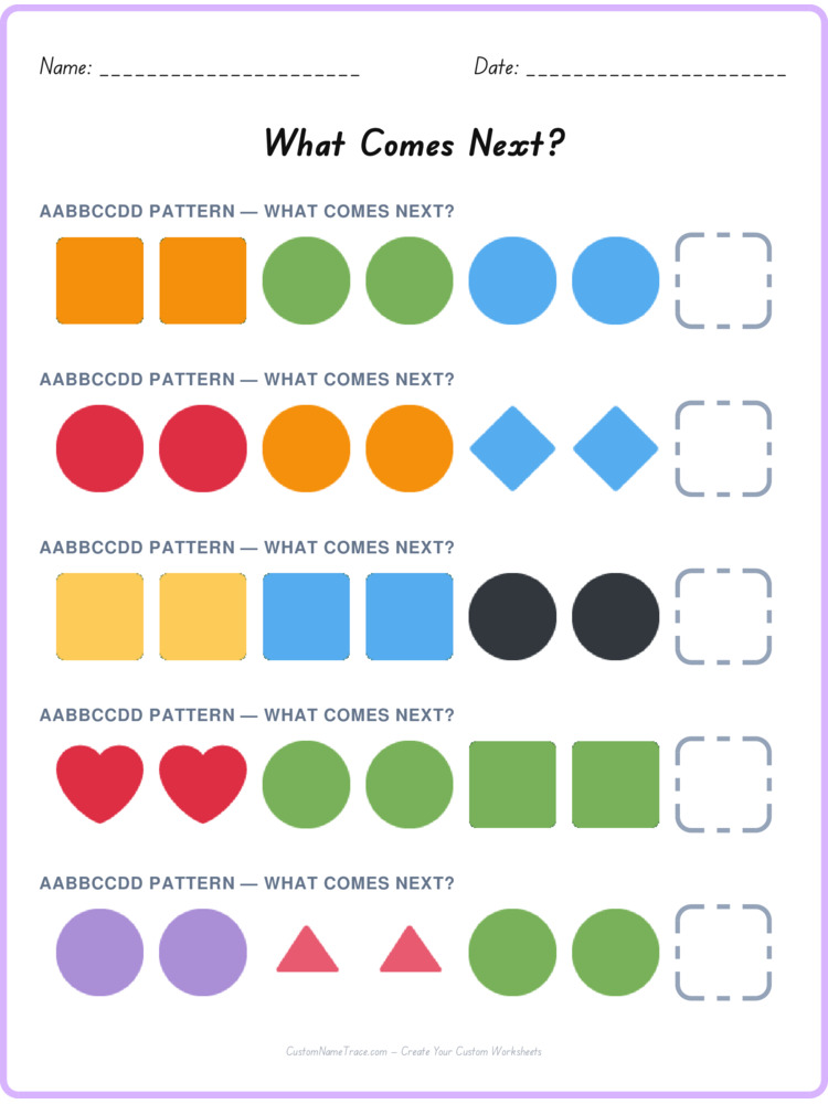 AABBCCDD pattern worksheet 19 for kids