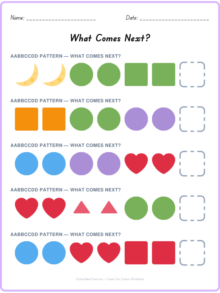 AABBCCDD pattern worksheet 2 for kids