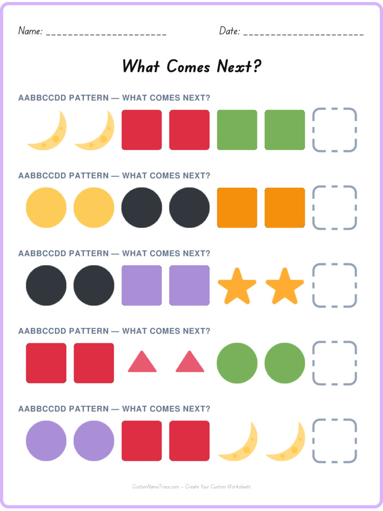 AABBCCDD pattern worksheet 21 for kids