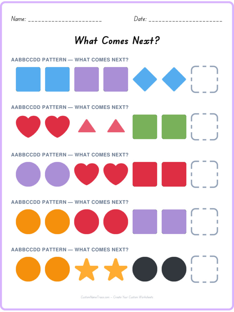 AABBCCDD pattern worksheet 22 for kids