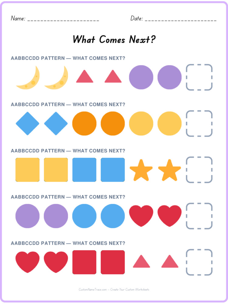 AABBCCDD pattern worksheet 23 for kids