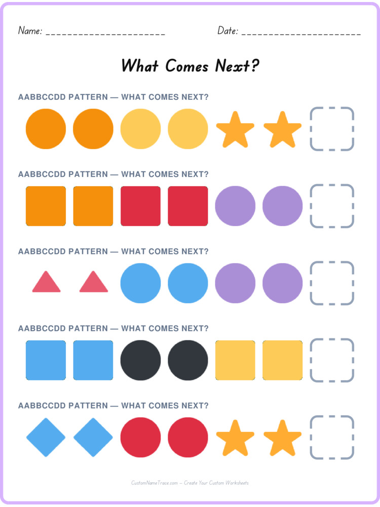AABBCCDD pattern worksheet 24 for kids