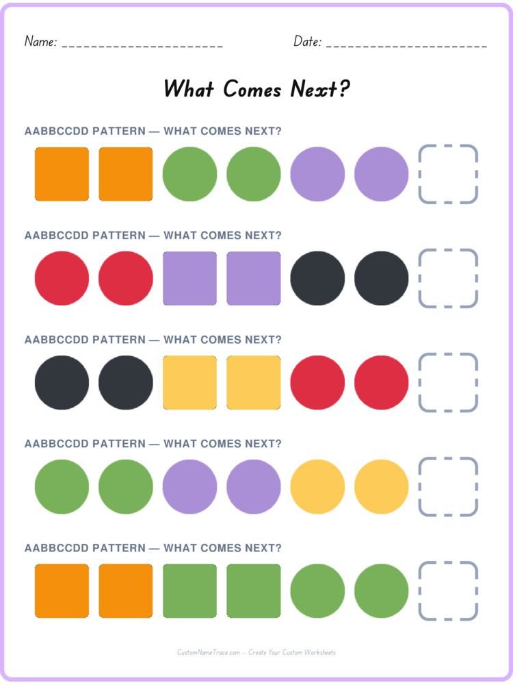 AABBCCDD pattern worksheet 25 for kids