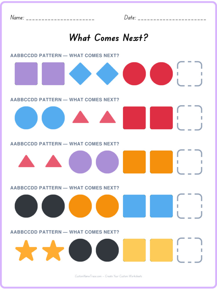 AABBCCDD pattern worksheet 26 for kids