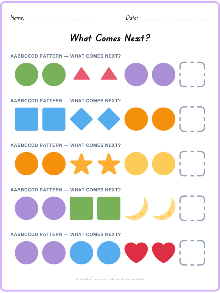 AABBCCDD pattern worksheet 27 for kids