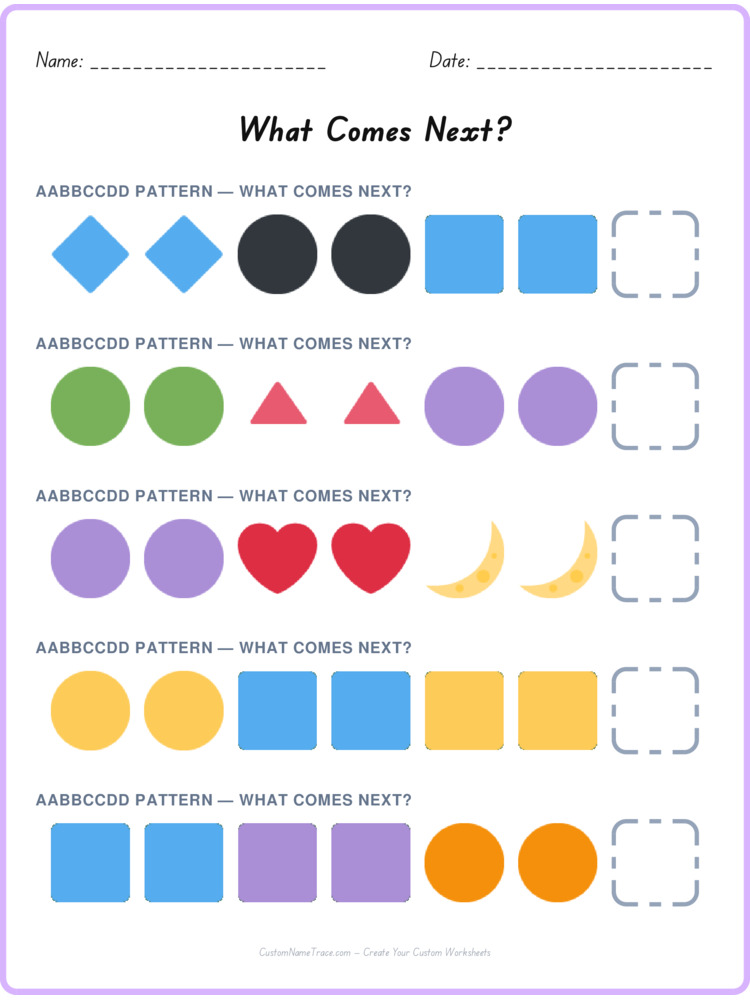 AABBCCDD pattern worksheet 28 for kids