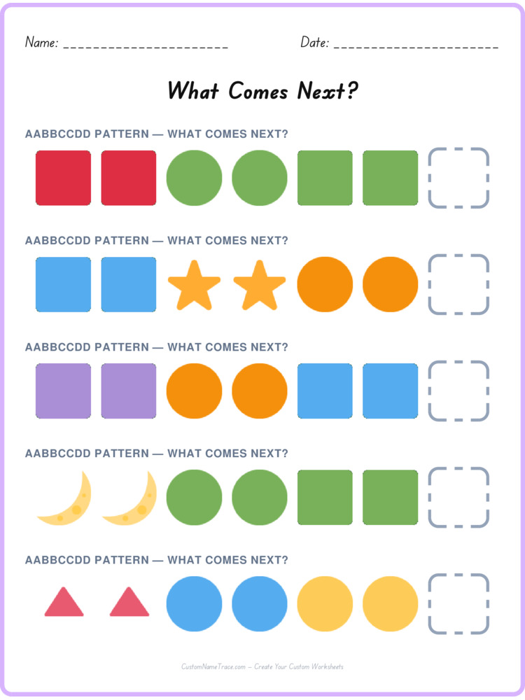 AABBCCDD pattern worksheet 29 for kids
